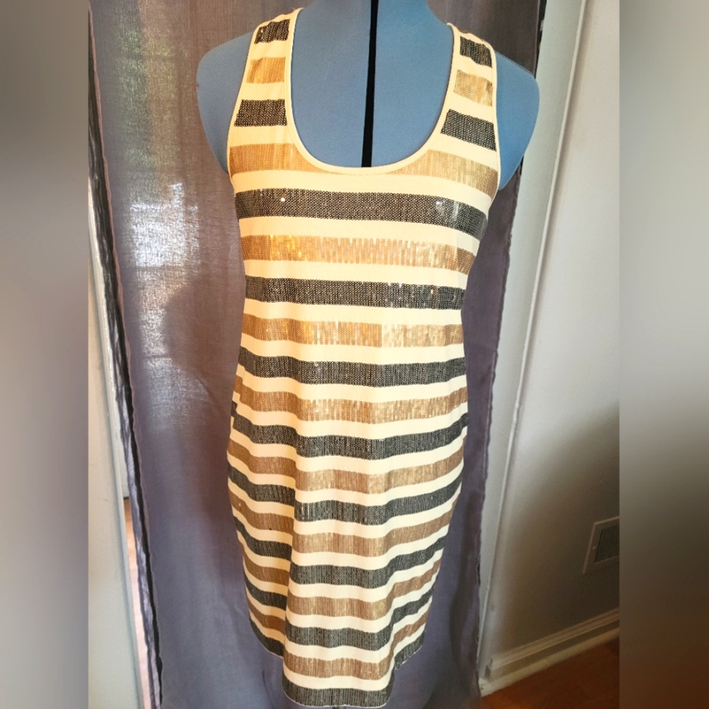 Cream Dress with black and gold sequins